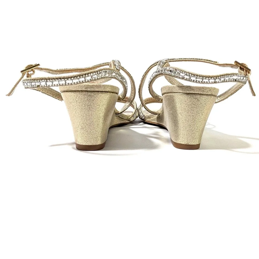 Kelly & Katie Tahada Gold Rhinestone Wedge Sandals Size 8M 38.5